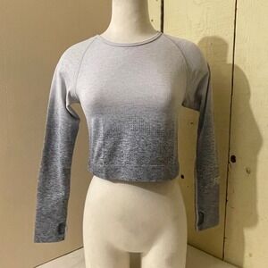 PINK Victorias Secret Size Large Grey Ombre Seamless Long Sleeve Crop Top Active
